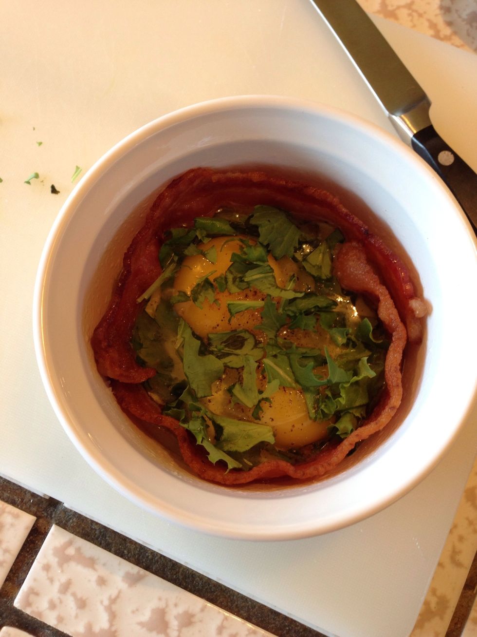 Sprinkle the remaining spinach on top. Place in a 350 degree oven for 12 minutes.