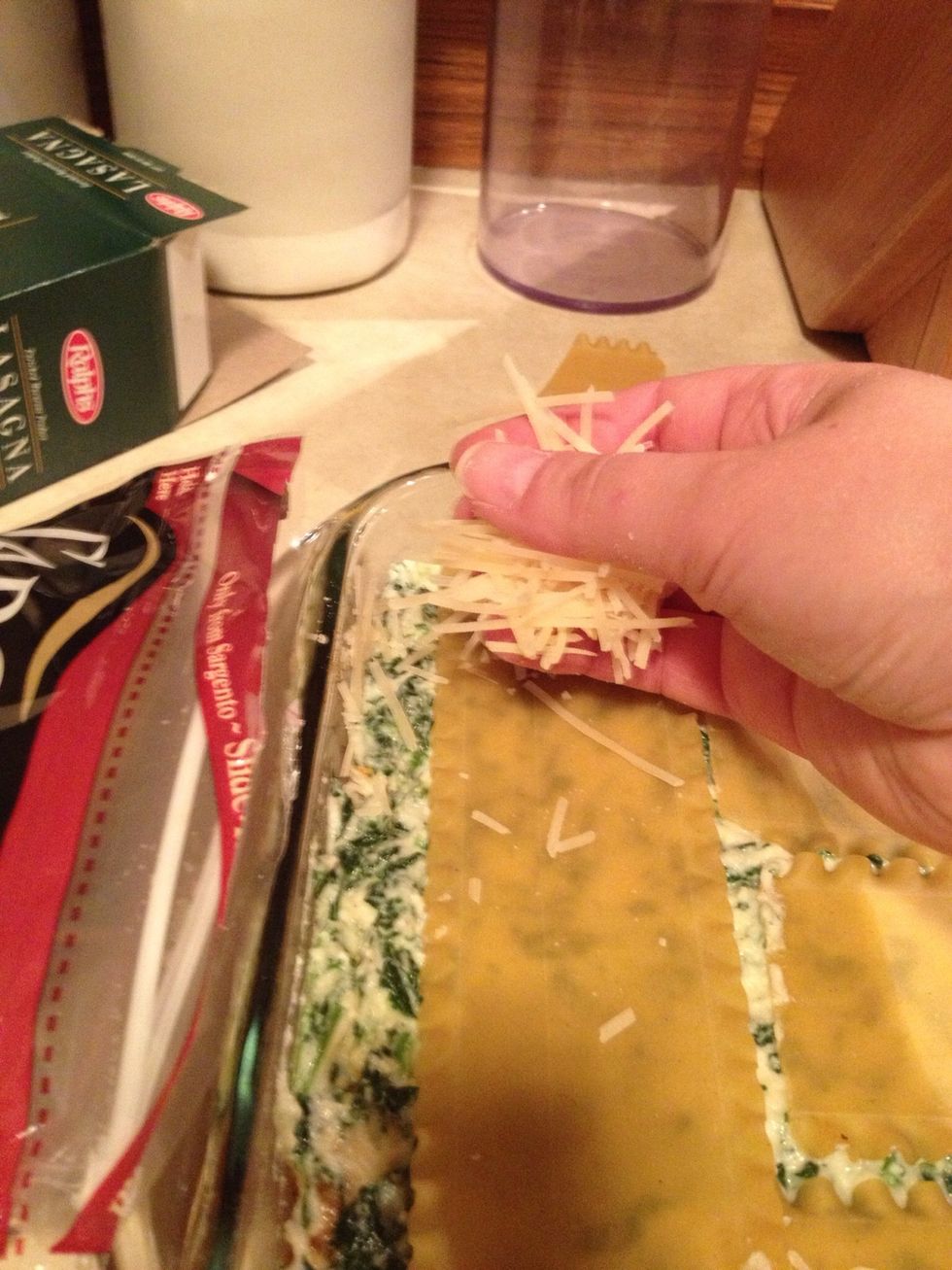 Sprinkle the renaming cup of Parmesan cheese around the edges