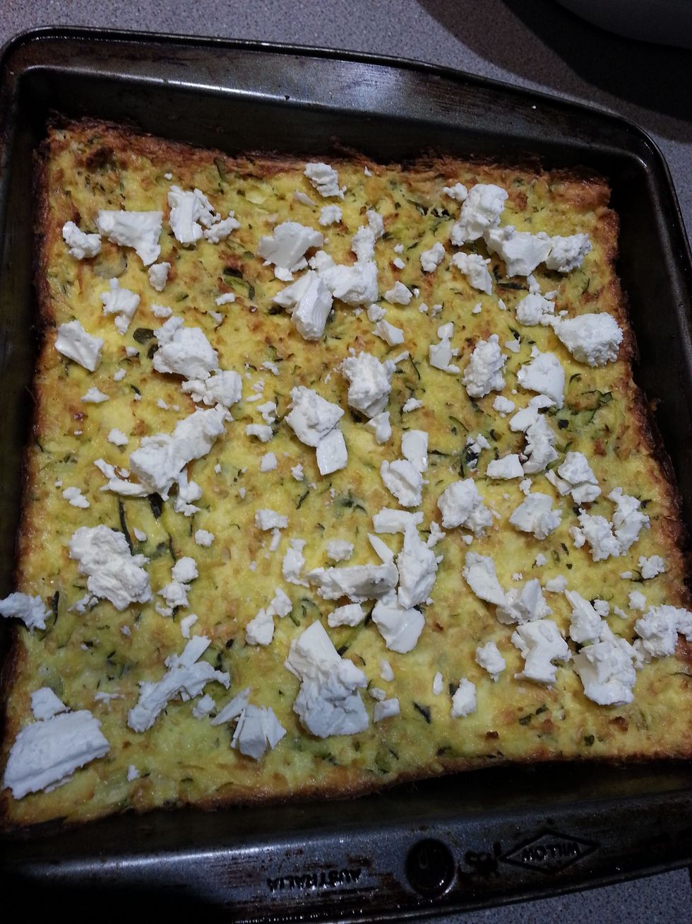 Sprinkle the top with crumbled feta. Return it to the oven for 25 minutes or until cheese has melted.