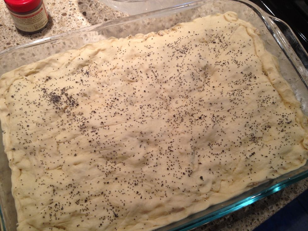 Sprinkle top of dough with an even light coating of poppy seeds.