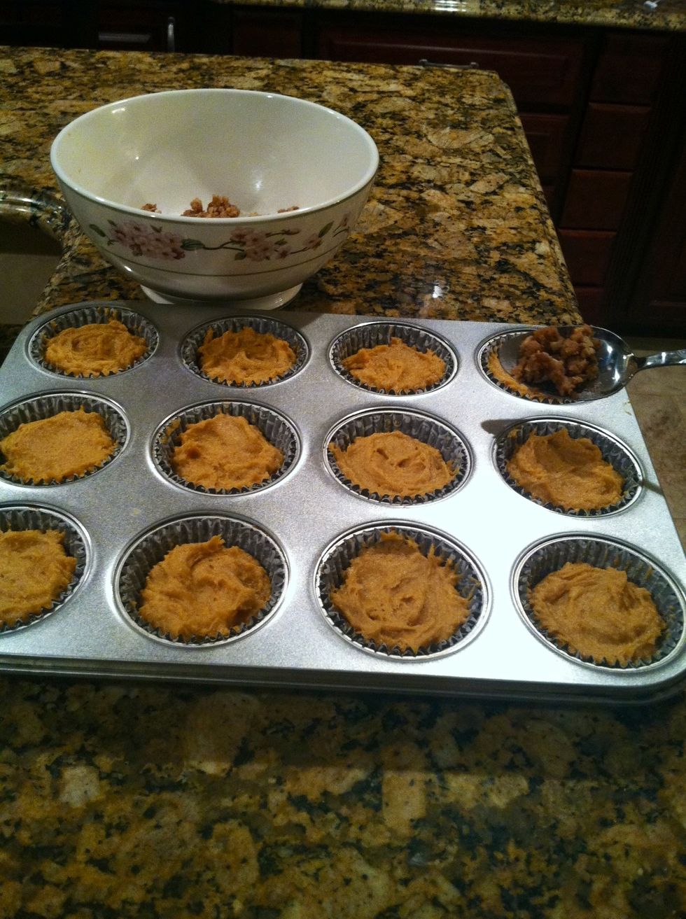 Sprinkle topping evenly over batter.