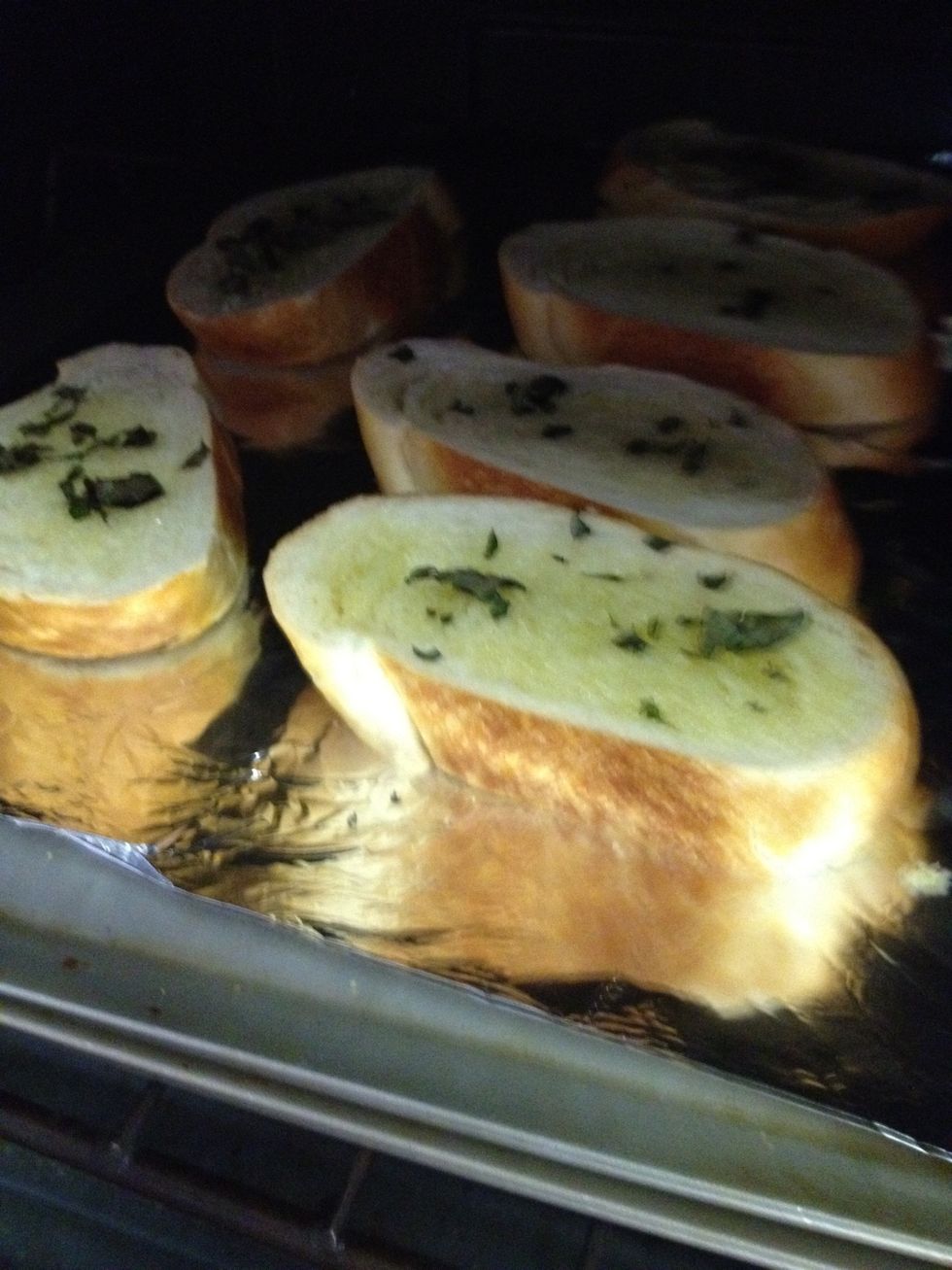 Sprinkle with a little basil and Bake at 350 degrees for 5 minutes on each side.