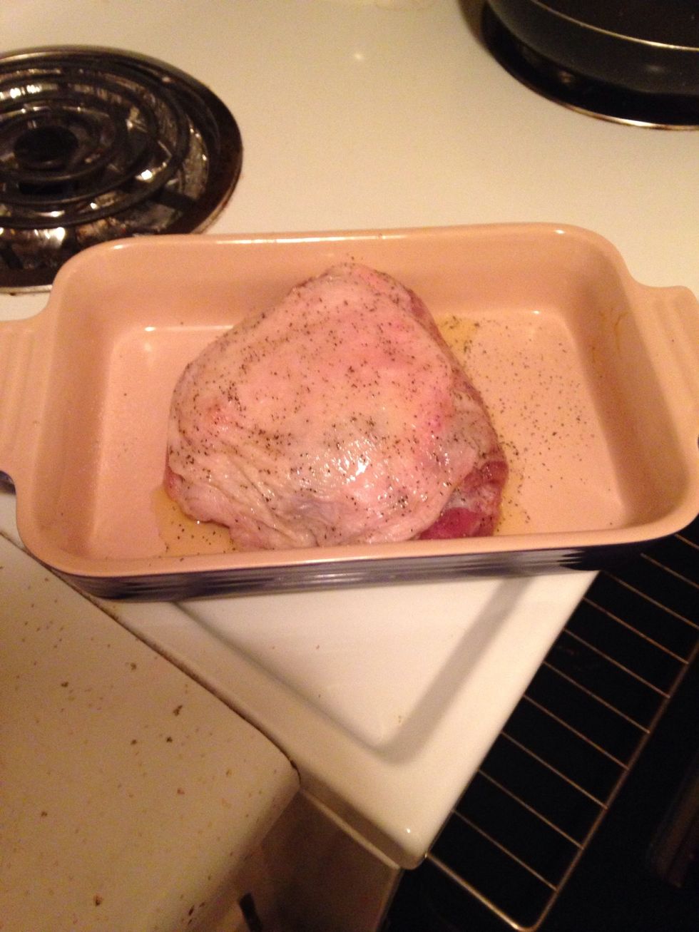 Sprinkle with salt and pepper and massage with olive oil