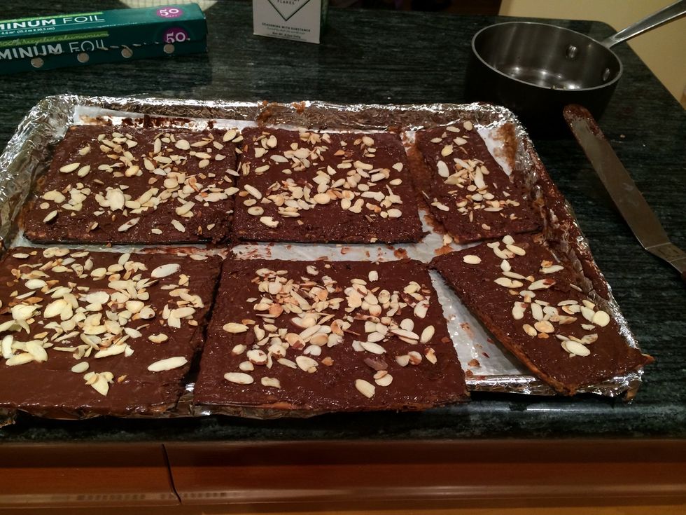 Sprinkle with the toasted almonds and some more of the flakey sea salt.