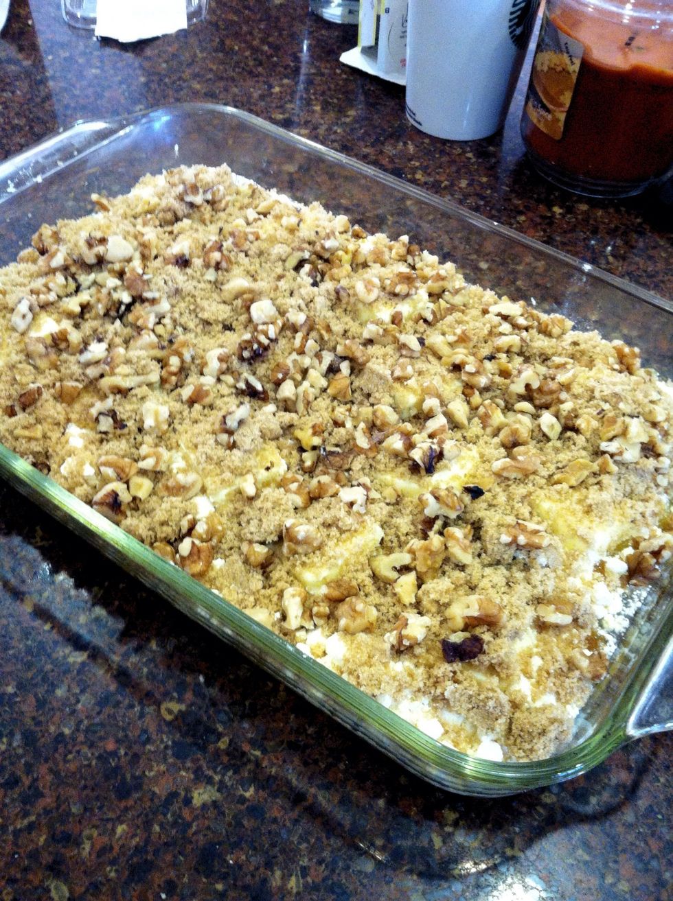 Sprinkle your masterpiece with the 1/2 cup of ground walnuts. This step is optional, but I've found that the walnuts add that little extra crunch!