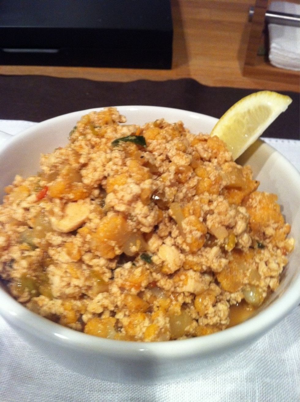 Squeeze a wedge of lemon before eating. Pair with steamed white rice or tossed greens . (Thanks to Sara Paul Raffel for the inspiration )