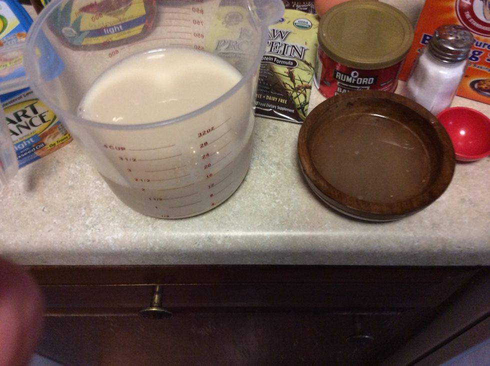 Squeeze lemon juice, add to soy milk