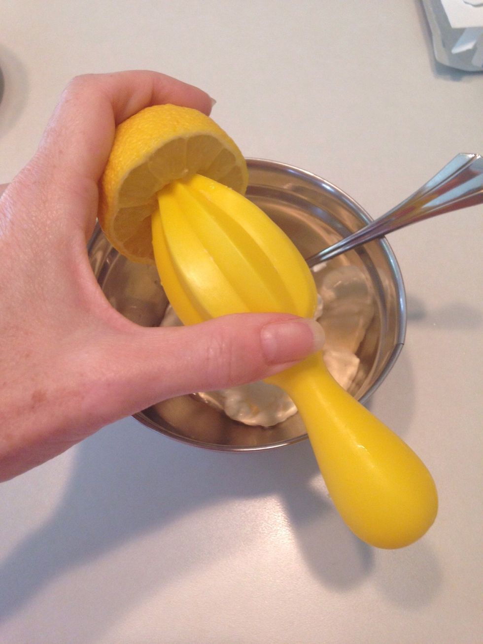 Squeeze lemon juice into bowl. Make sure to remove and seeds that may slide through.