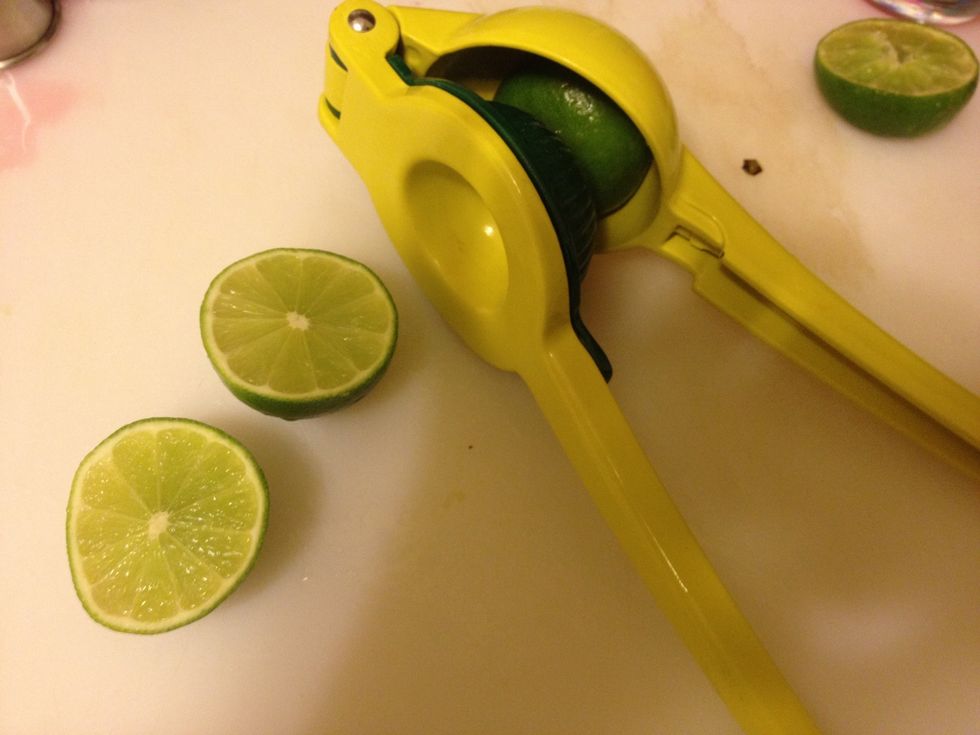 Squeeze limes to make 1 oz of juice. Add lime juice, 1/2 oz of simple syrup, & 1 1/2 oz Bombay Sapphire Gin to shaker. Shake.