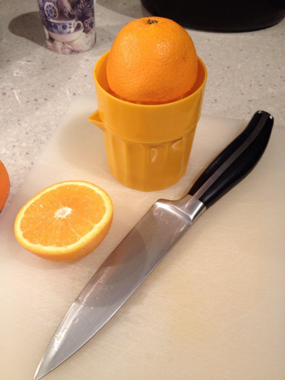 Squeeze oranges and limes.
