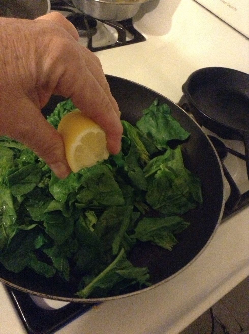 Squeeze some fresh lemon into the spinach. The amount you use depends on your own personal tastes. I love lemon so I tend to add more.
