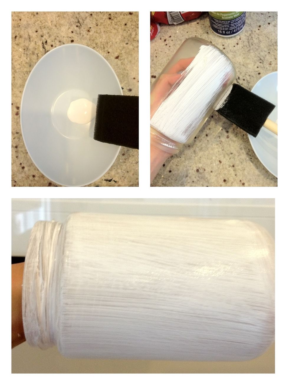 Squeeze some white acrylic paint into a bowl and paint one thin layer onto the jar. Let this dry and then paint another layer.