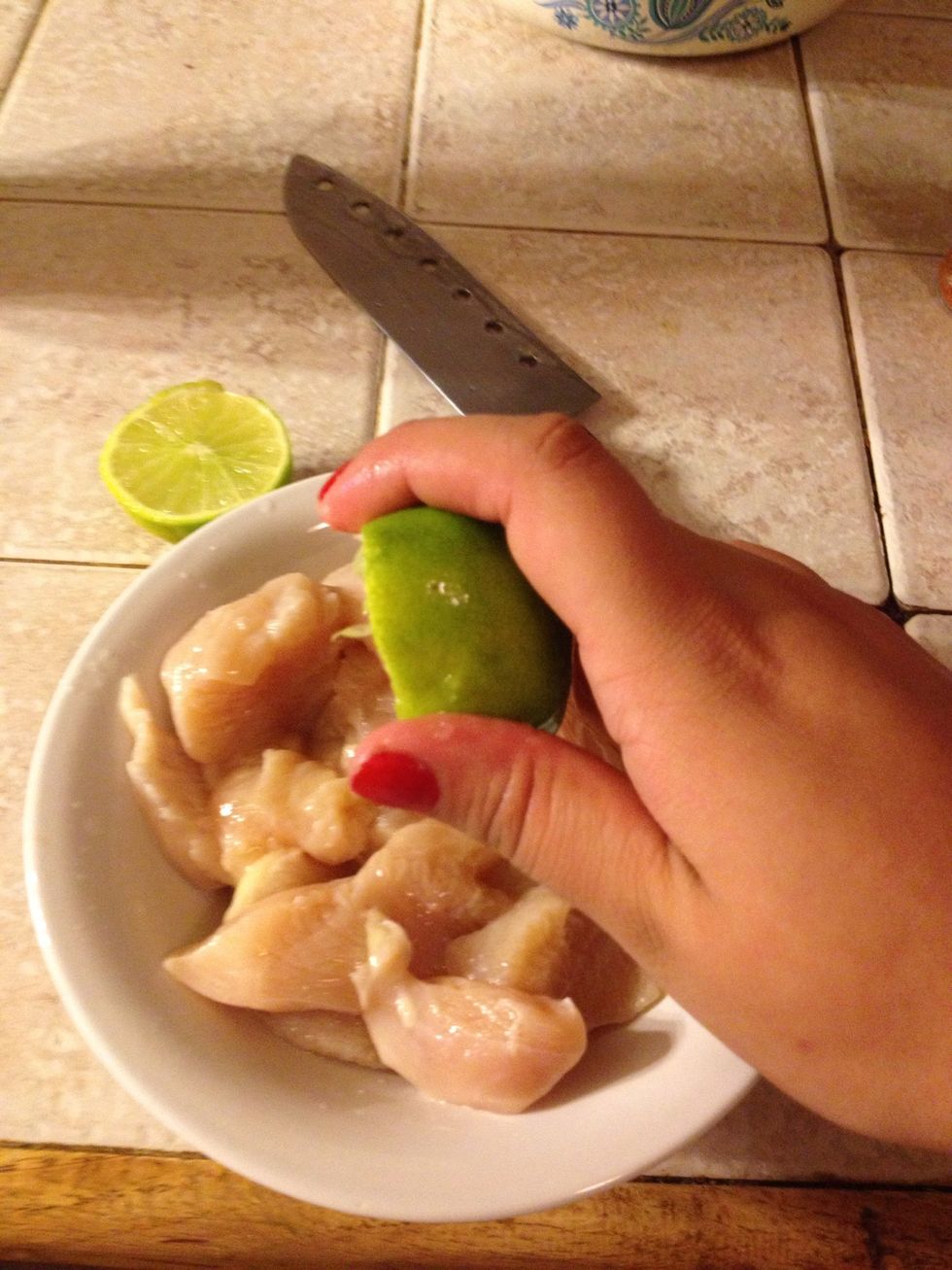 Squeeze the juice of half a lime on to the chicken...