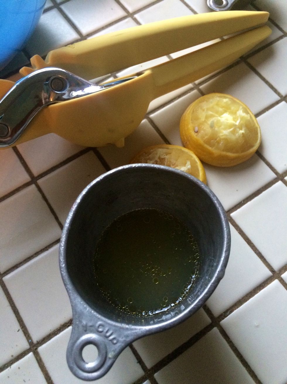 Squeeze the juice of one lemon (approx 1/3 cup). Stir into the pot.