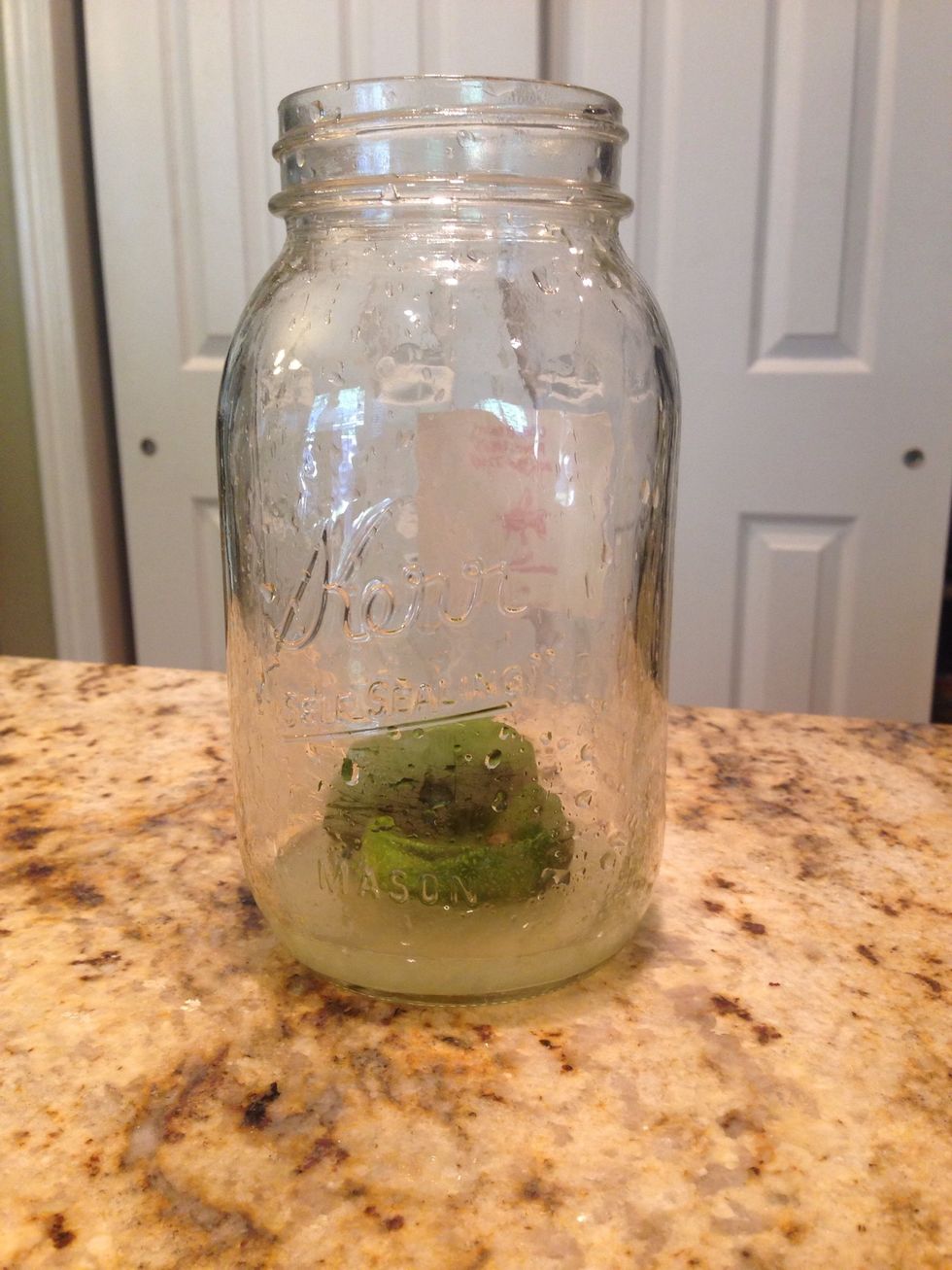Squeeze the juice of the lime in the jar and put the lime halves in the jar