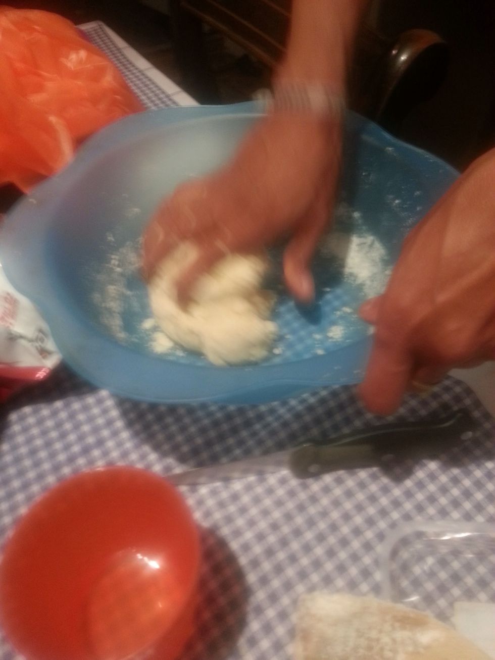 Squish the pastry into a giant ball, add as much water as you need to make the pastry stick better. (Maximum -1/2 cup)