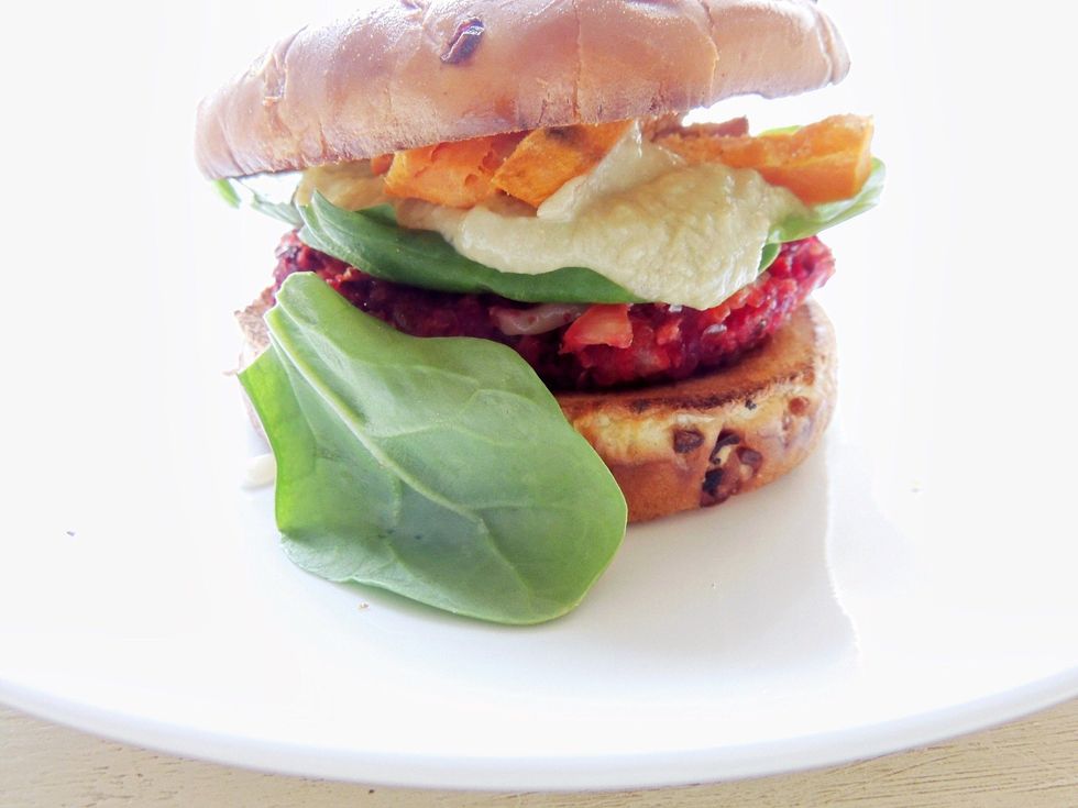 Stack it up and enjoy! You can dress it with your sauce and sweet potato fries or as you would a 'regular' burger.