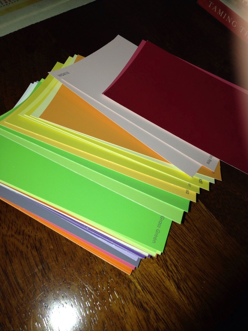 Stack of paint chips. I had a ton leftover from some quatrefoil paint chip art I made a while back.