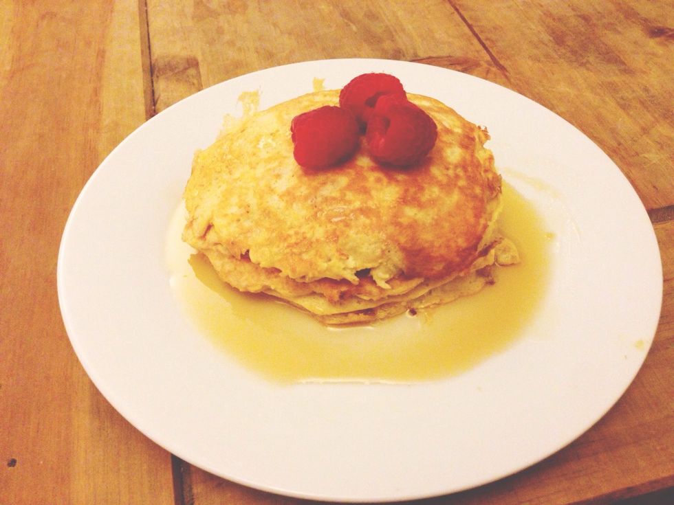 Stack on a plate (I served mine with raspberries + maple and carob fruit sirup). Enjoy\ud83d\ude0b