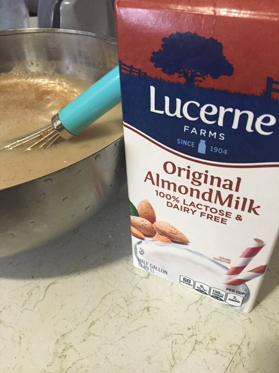 Stain the mixture with a fine mesh strainer and try to extract as much liquid as possible. Add sugar and 3 cups almond milk. If you don't have strainer, you welcome to used cheese cloth.