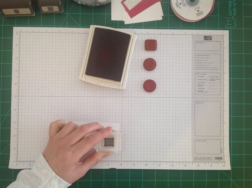 Stamp all of the images onto a piece of Whisper White cardstock, using the Primrose Petals ink.