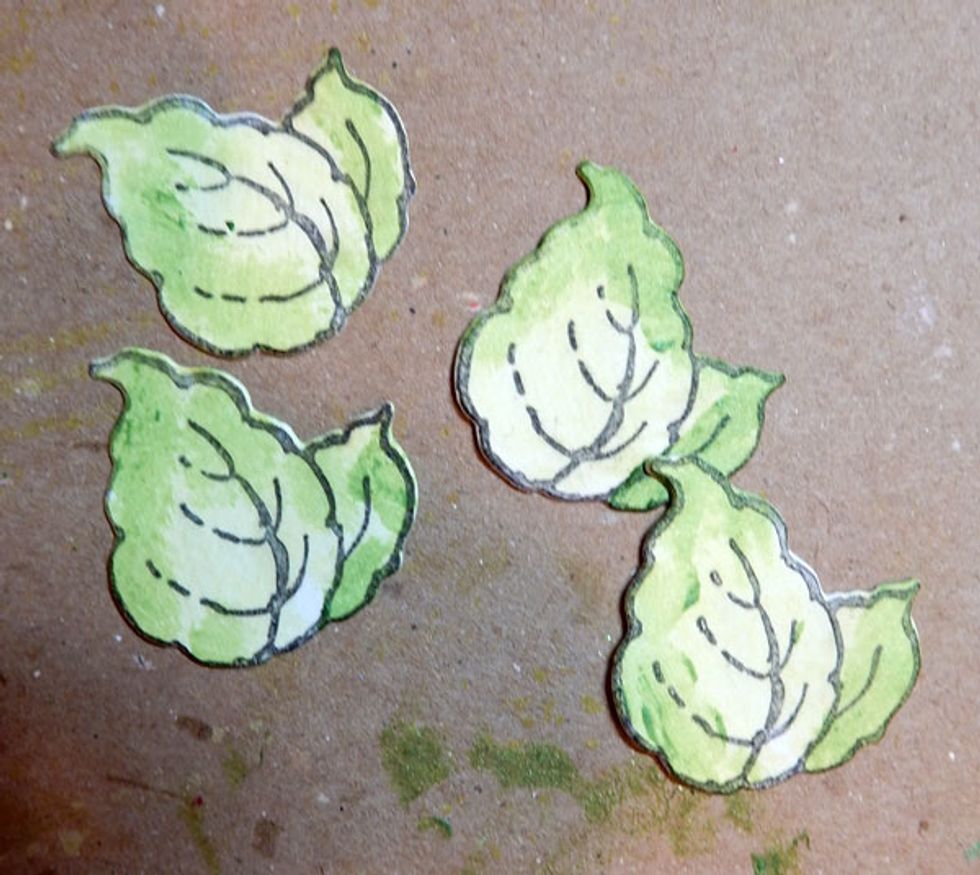 Stamp and die cut leaves.  Paint with Limeaid Velvet and highlight with Evergreen Sorbet.