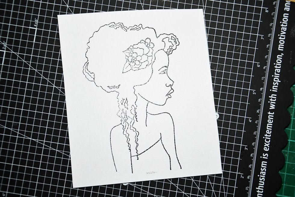 Stamp and emboss 4 Bloom Girl images with the Hope stamp.