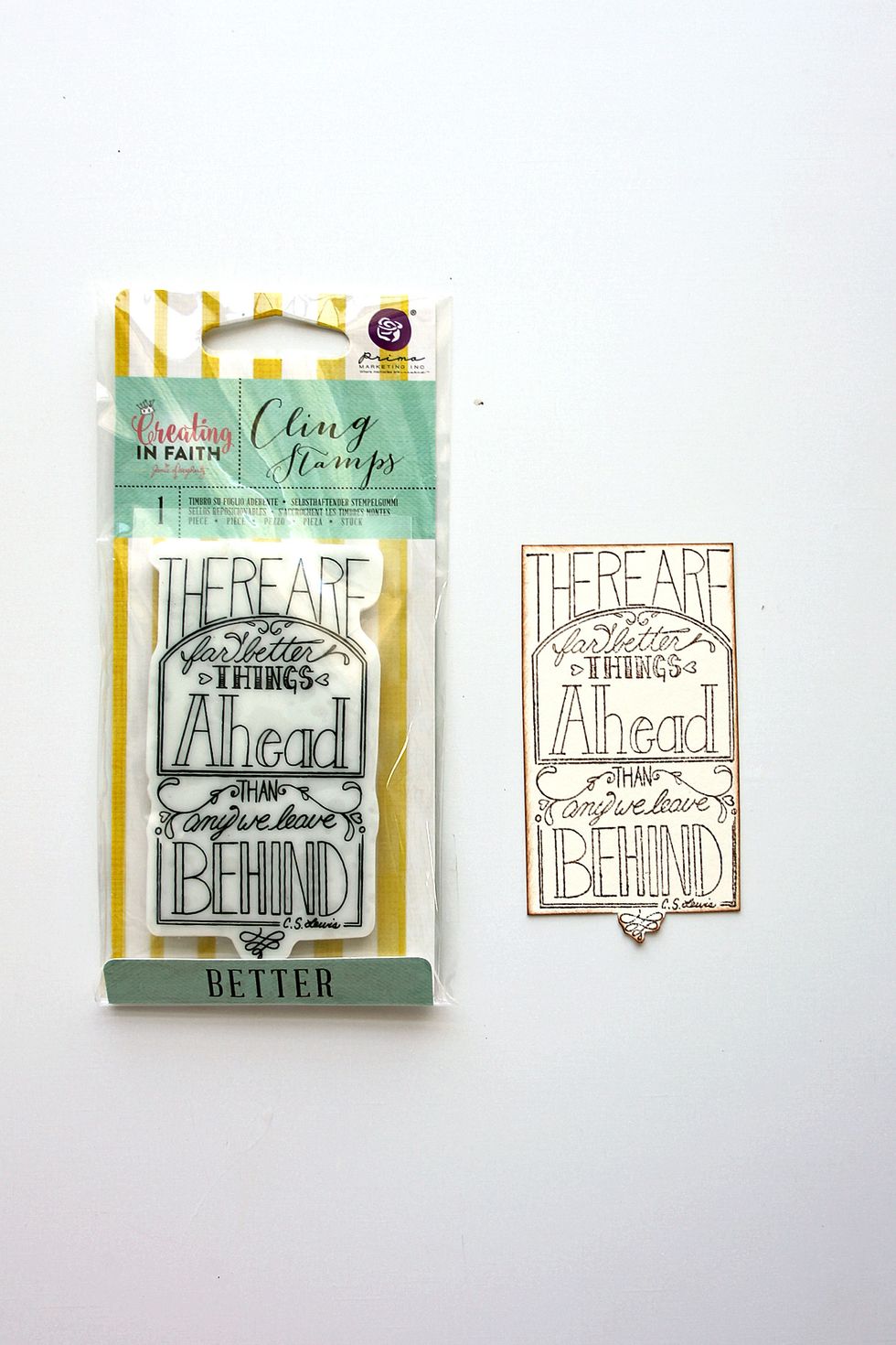 Stamp CIF image onto ivory cardstock. Trim, ink edges with Branch Bark ink.