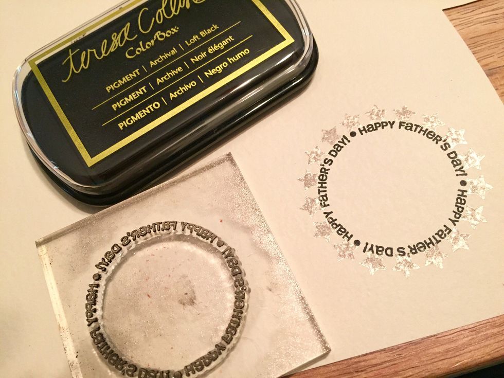 stamp father's day circle inside circle of stars using Loft Black Ink.