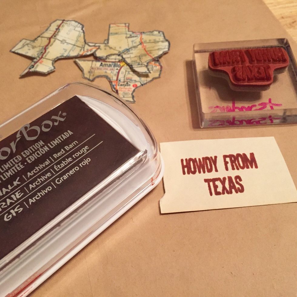 stamp "howdy from texas" on vintage book paper