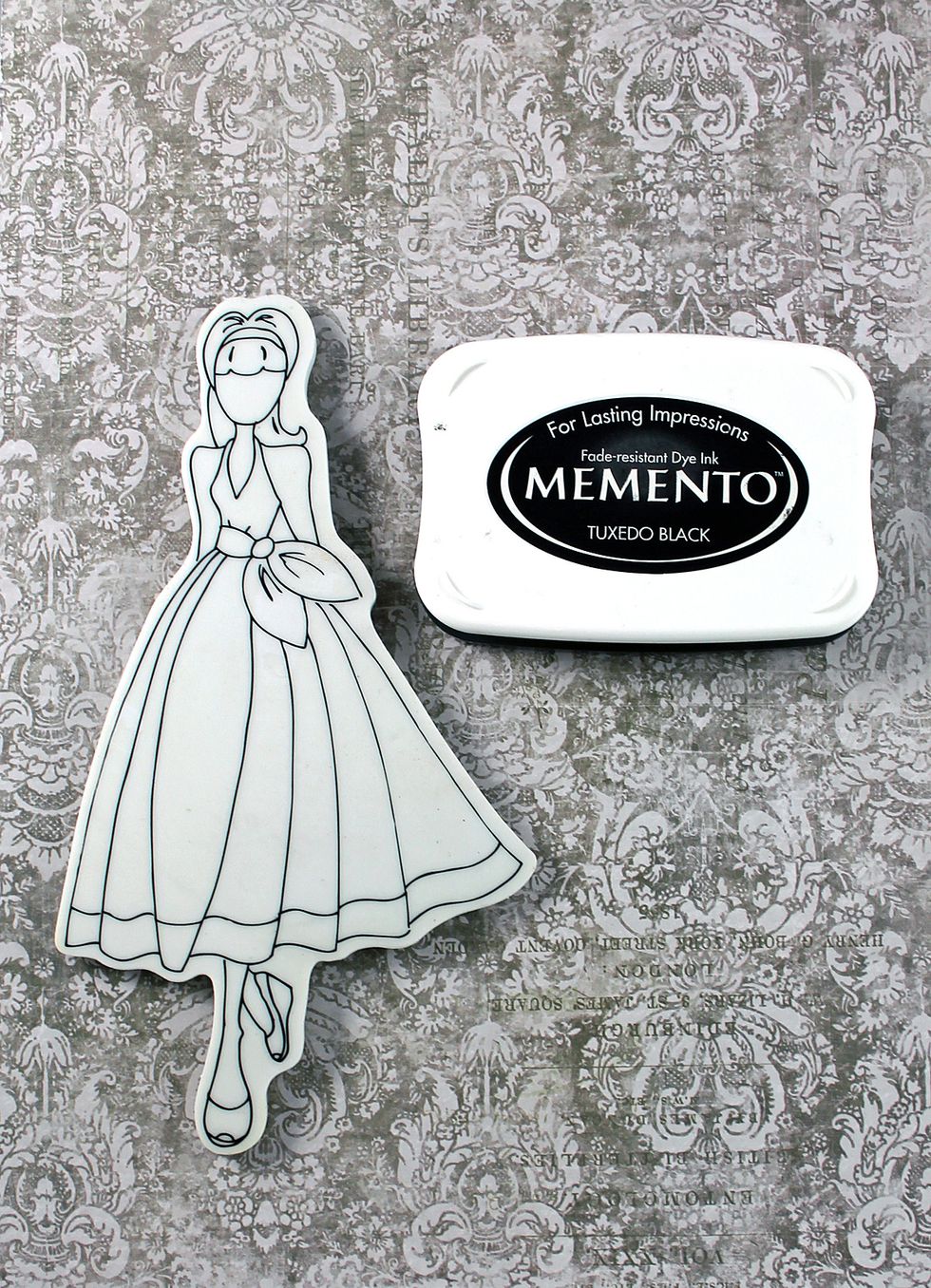 Stamp image onto "Palace Garden." Trim dress from stamped image.