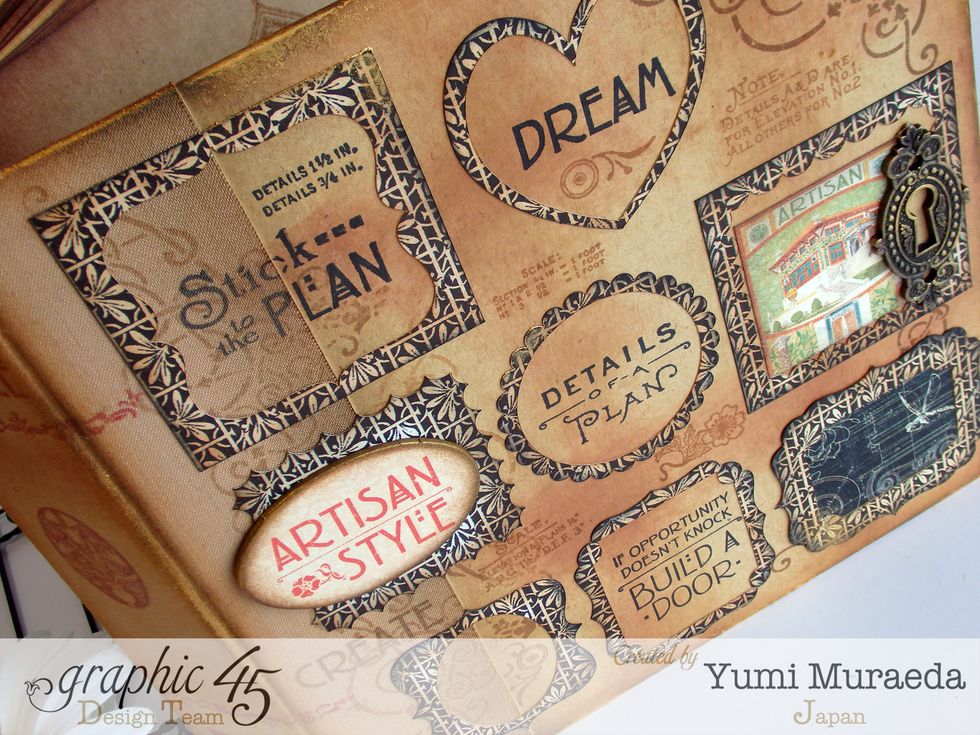 Stamp like this and add Graphic 45 ARTISAN STYLE Decorative Chipboards Tags