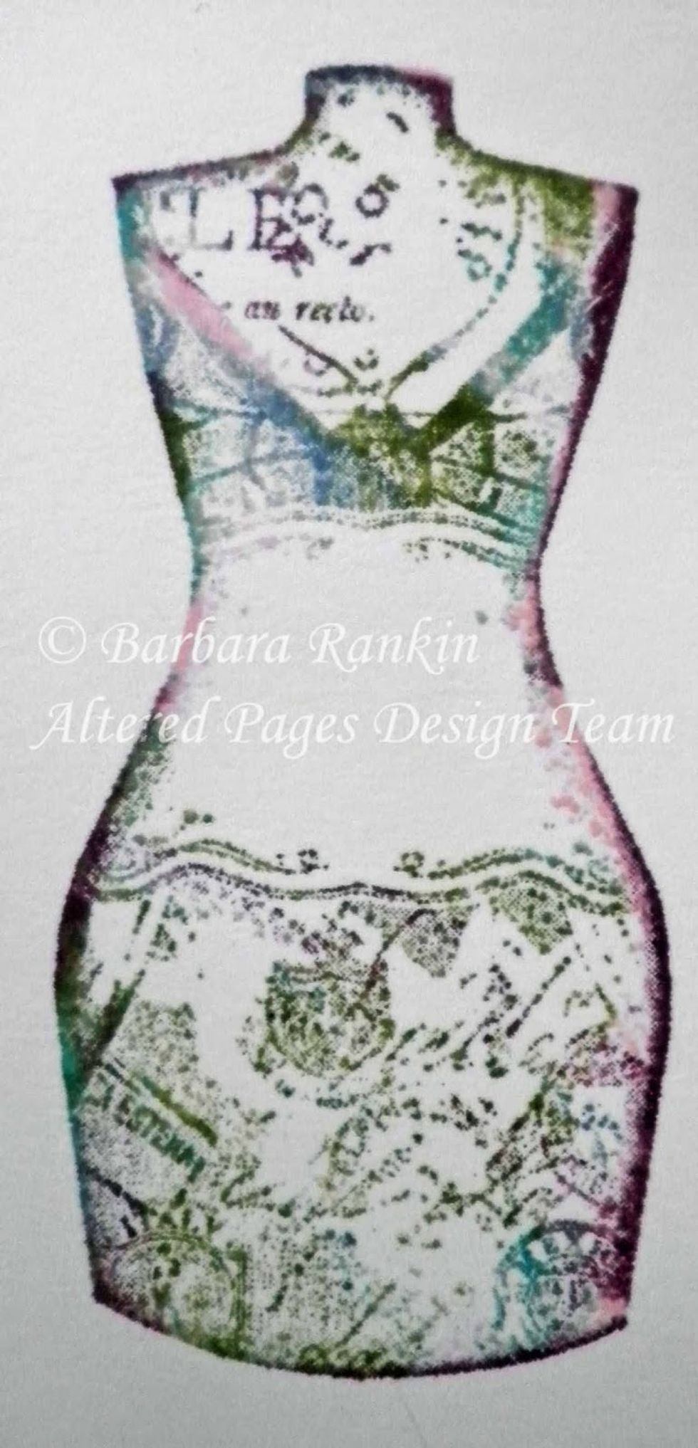 Stamp one of the mannequin tags from the Sin City Stamps set onto smooth white card stock with multiple colors of distress ink.