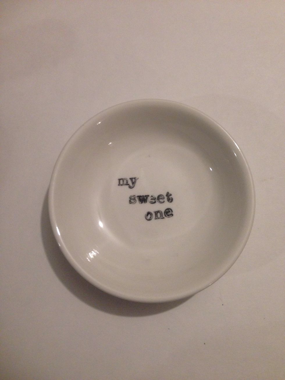 Stamp out the phrase onto the dish. ****Helpful hint : if you make a mistake use the cotton swab to wipe off your mistake.