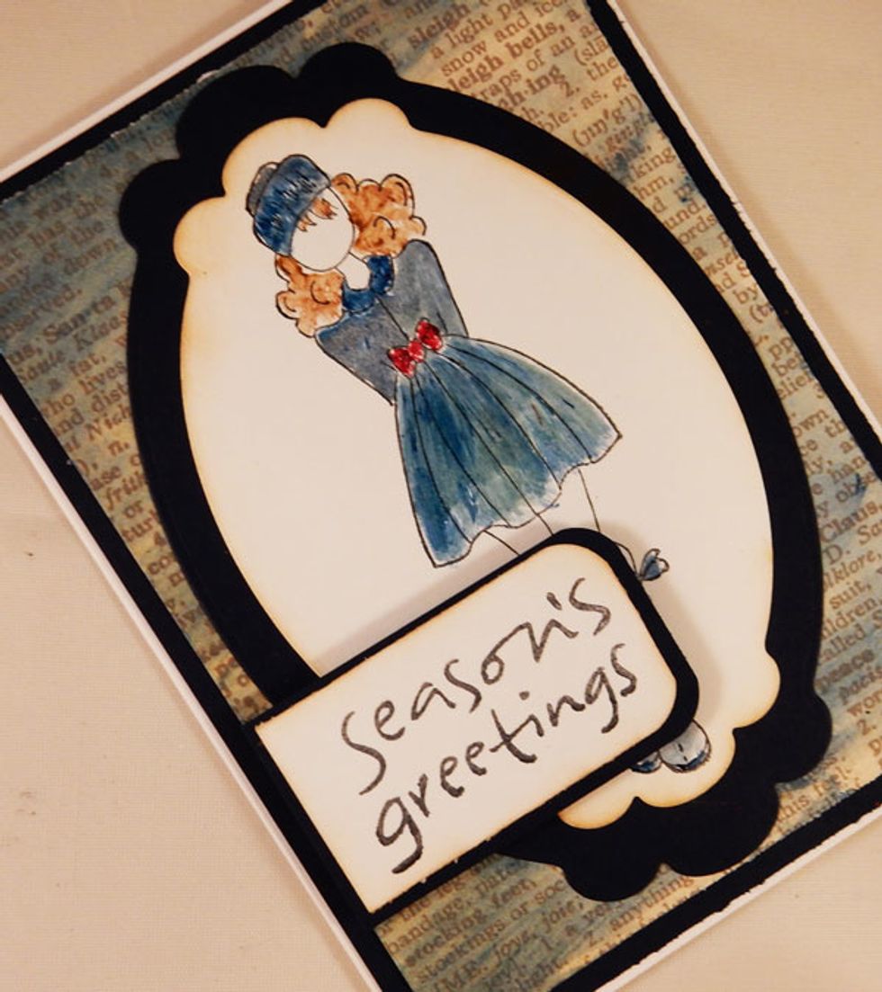 Stamp sentiment and add to card.