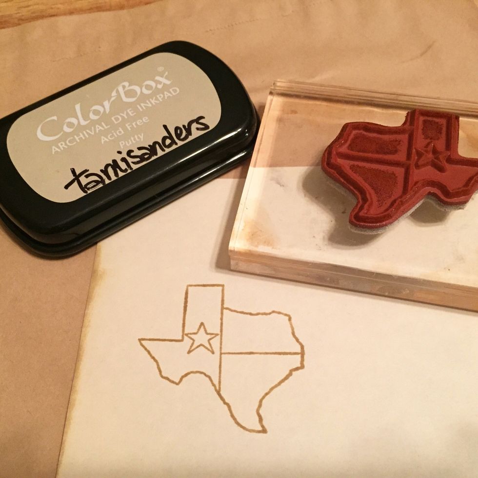 stamp texas shape on book paper using Putty Dye Ink