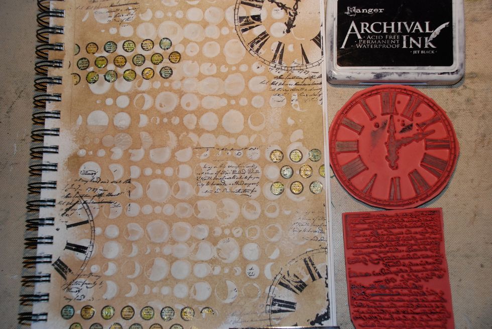 Stamp text and clock.