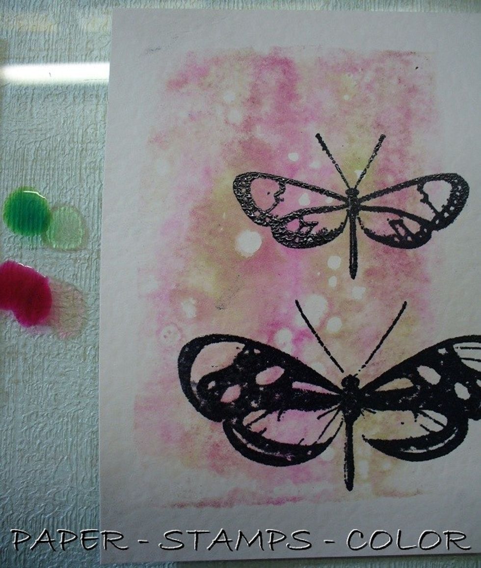 Stamp the butterflies from Penny Black with black Archival ink and heat emboss with clear.