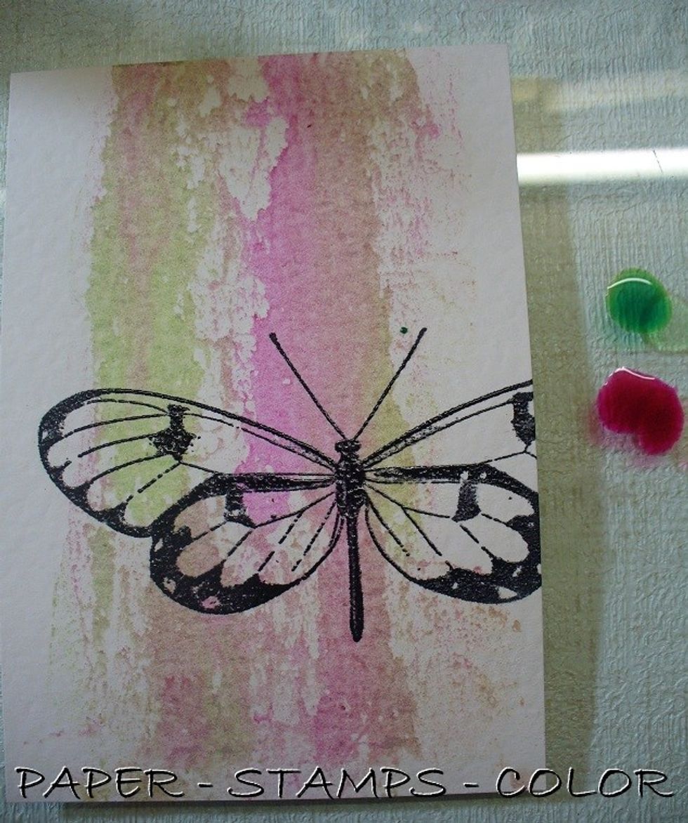 Stamp the butterfly from Penny Black with black archival ink and heat emboss with clear.