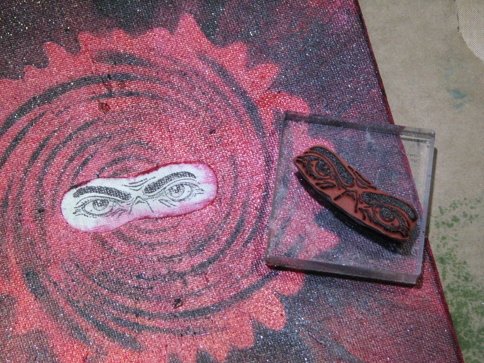 Stamp the eyes in the reserved space using StazOn Ink.