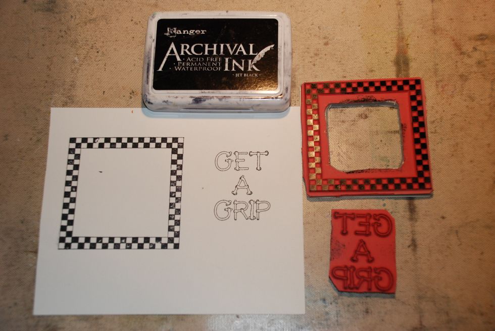 Stamp the frame and text on another paper.