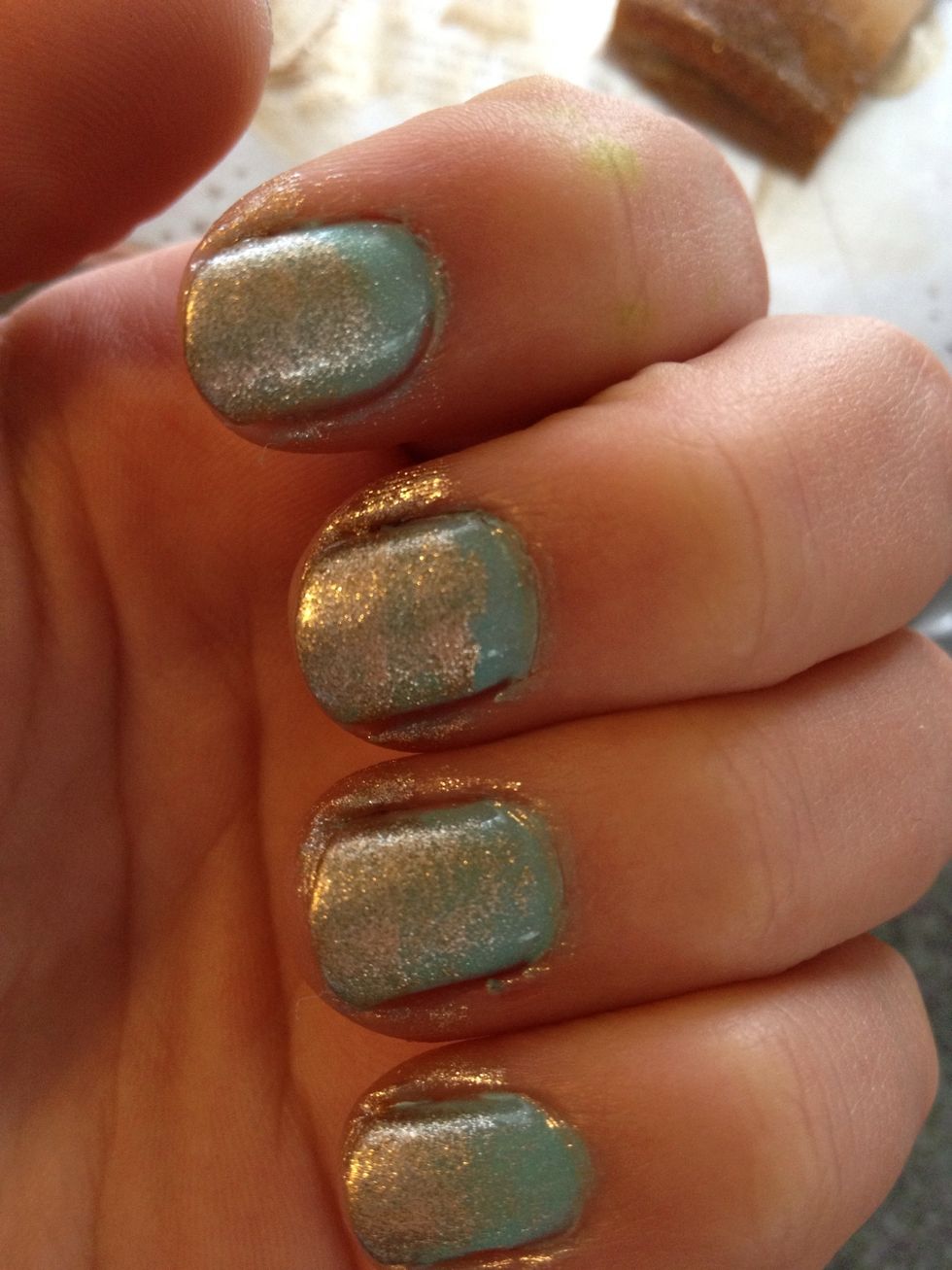 Stamp the glitter on one more time, this time only on the tip of the nail. Wait for it to dry, add a top coat, and you're done!