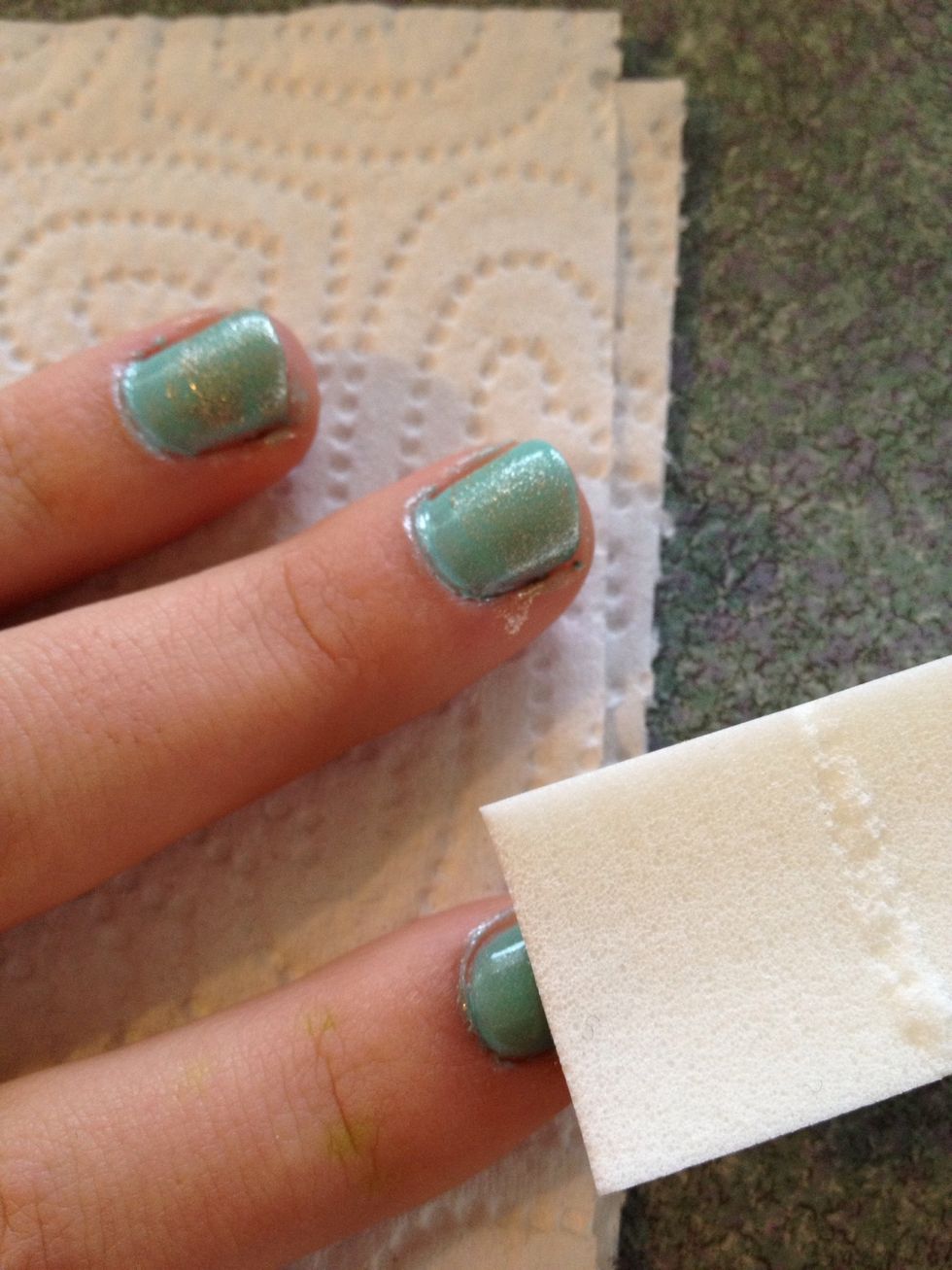 Stamp the glitter on your nail - the first time, you'll want to go about three quarters of the way down your nail.