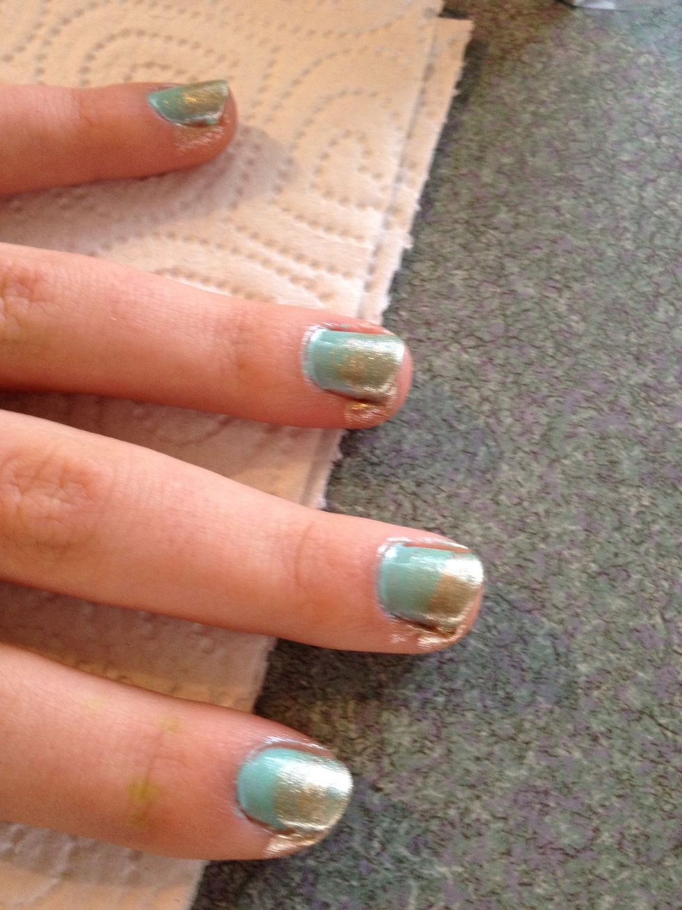 Stamp the glitter on your nails again, this time going half way down the nail.