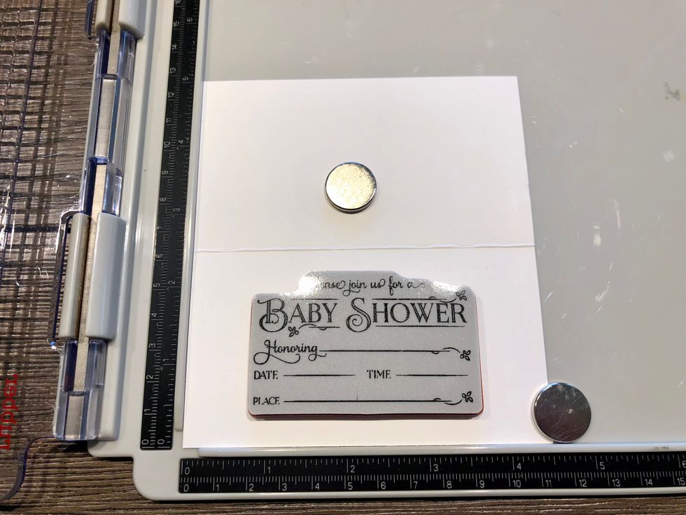 Stamp the inside of your invitations first using the Decades Venetian Lace ink. Using the stamping platform stamp the image multiple times to ensure a crisp image.