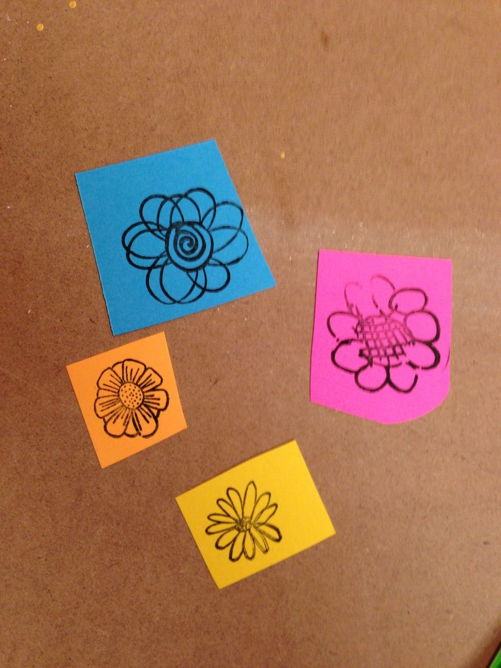 Stamp them on to very bright colored pieces of scrapbook or card stock paper. I use scrap pieces for this.