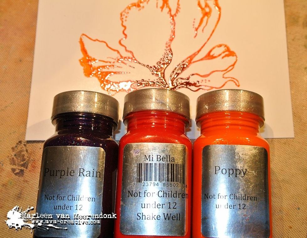 Stamp with 3 colors distress ink and emboss with clear embossing powder. Take 3 similar Sorbet colors.