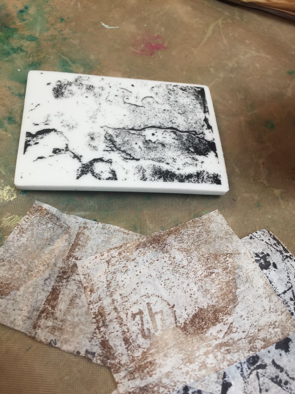 Stamp with archival ink over tissue