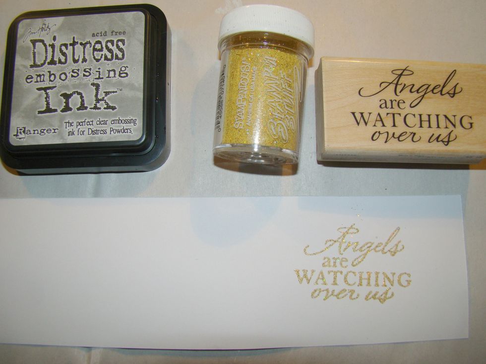 Stamp you sentiment for your frame using gold embossing powder.