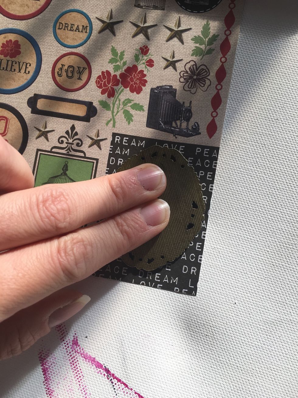 "Stamp" your frame on to the patterned paper you want to use for your insert...